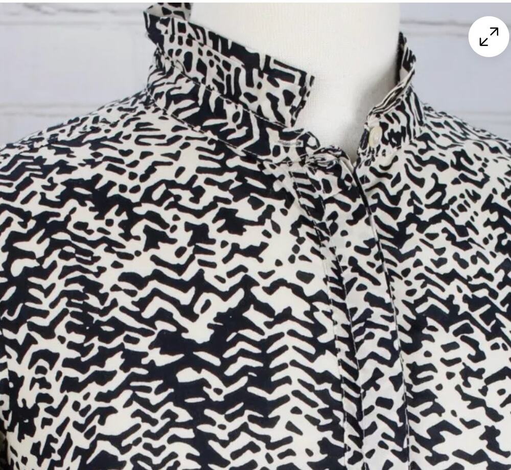 J. CREW Women's Tuxedo Pleat Button up Shirt Sz 2 Black Cream Long Sleeve
